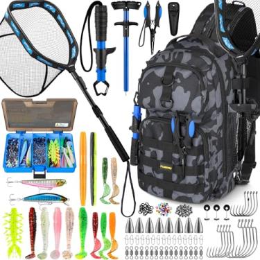 Imagem de PLUSINNO Mochila de pesca com rede de pesca flutuante, caixas de equipamento, bolsa impermeável para equipamento de peixe com suporte de vara, presentes para homens