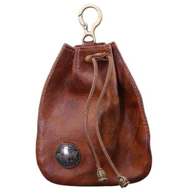 Imagem de Porta-chaves de couro curtido com vegetais, carteira de cartão de moedas de couro envelhecido, mini bolsa multifuncional para chaves de carro, Marrom claro, One Size