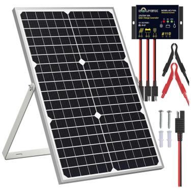 Imagem de Kit Painel Solar, com Carregador Monocristalino, à prova dágua, 30W, 12V, 1 painel, SOLPERK, Branco
