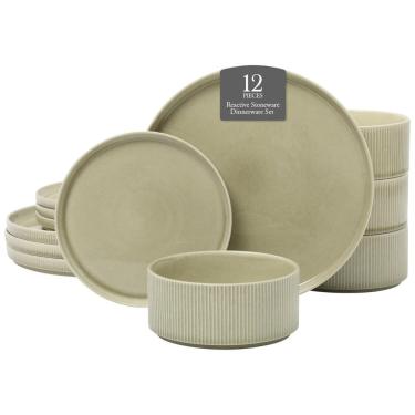 Imagem de Aparelho de Jantar Gibson Elite Solana Coast - 12 Peças em Cerâmica de Pedra-Reativa para 4 Pessoas - Design Moderno e Requintado - Verde