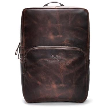 Imagem de Mochila Masculina para Laptop de Couro, LUXEORIA, Marrom Escuro