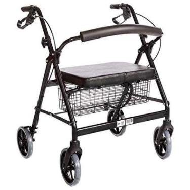 Imagem de Andador Adulto Idoso HEALTHLINE com Assento e Cesto, Suporta até 200 Quilos, Preto
