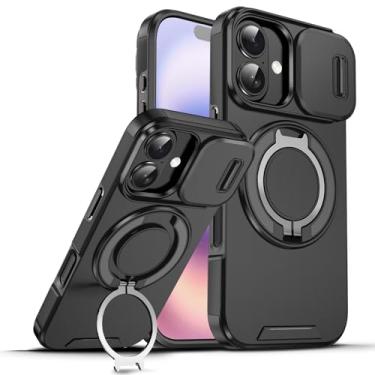 Imagem de Dteck Capa para iPhone 17 (6,3 polegadas, versão 2025) à prova de choque com capa deslizante para câmera, suporte de anel giratório, compatível com acessório MagSafe, capa magnética protetora à prova