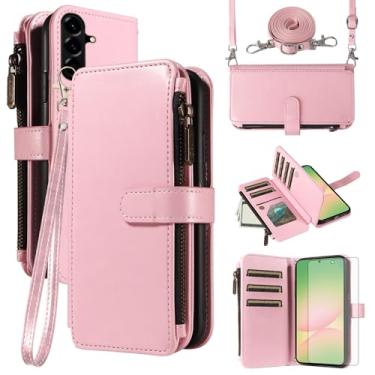 Imagem de Asuwish Capa de celular para Samsung Galaxy A56 5G com protetor de tela de vidro temperado e cordão com zíper, porta-cartão, suporte para cartão, suporte protetor, acessórios para celular A 56 56A LTE