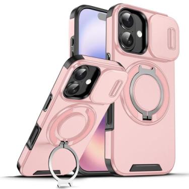 Imagem de Dteck Capa de telefone à prova de choque para iPhone 17 (6,3 polegadas, versão 2025) com capa deslizante para câmera, suporte de anel giratório, compatível com acessório MagSafe, capa magnética