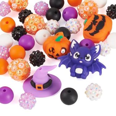 Imagem de Sparkeads 36 peças de contas de artesanato com tema de Halloween, contas focais de silicone, morcego, abóbora, espaçador, contas soltas, festivais, truques malucos, para presentes, lembrancinhas de
