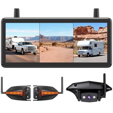 Imagem de AUTO-VOX Câmera reserva RV sem fio: visão traseira e lateral com monitor de tela tripla HD 1080P de 7,2 polegadas, carregador USB/carro de alimentação dupla, gravação DVR, câmera de visão traseira de