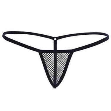 Imagem de Calcinha Fio Dental Micro Triângulo em Poliamida com Tiras Pretas - Al