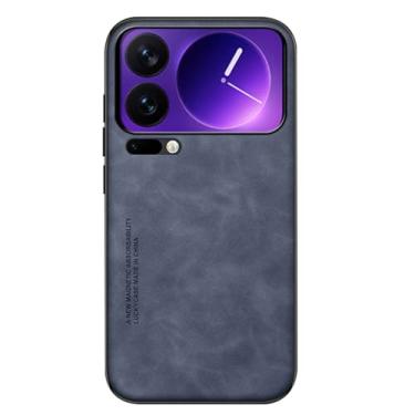 Imagem de LTLMYDAM Capa fina para Xiaomi 17 Pro Max/17 Pro/17, capa de proteção contra quedas de couro vegano fosco suporta capa de sucção magnética montada no carro, azul, 17