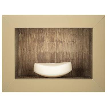 Imagem de Saboneteira de Porcelanato Elegante - (Madeirado) 17x12x11 cm, com Borda de Alumínio, Design Clean para Banheiro e Lavabo