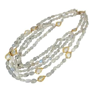 Imagem de DWBPGVUN Colar de pérolas brancas de água doce cultivadas com pedra da lua, 55,88 cm