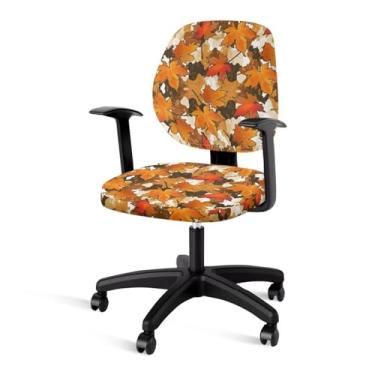 Imagem de Cadowhimsy Capa para cadeira de escritório com estampa de folha de bordo para outono e outono, lavável, 2 peças, capa protetora de poltrona giratória, respirável, para decoração de casa