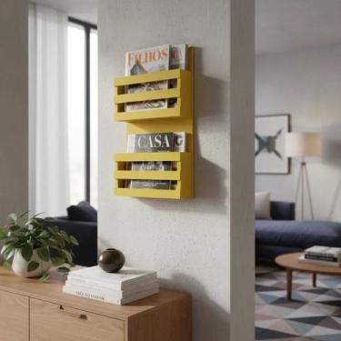 Imagem de Revisteiro de Parede Porta Revistas Livros - Amarelo Laca - Formalivre