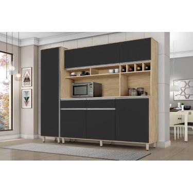 Imagem de Kit cozinha armário grande brasil cor nature /preto fosco white última