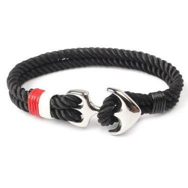 Imagem de Pulseira Masculina De Cordão Náutico Preta Com Âncora De Aço - Amor Li
