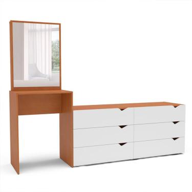 Imagem de Cômoda com Espelho Porto 6 Gavetas Freijó e Branca