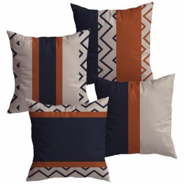 Imagem de Kit 4 Capas De Almofada Decorativa Geométrica Laranja E Azul - DECORAN