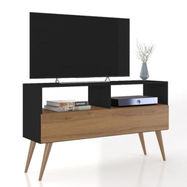 Imagem de Rack Bancada Tv 43 Pol. Sala Com Pes Retro 1 Gaveteiro - Cor 97 * 68 * 30cm(Preto/Nature)
