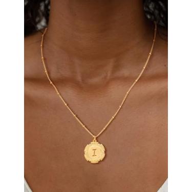 Imagem de Colar feminino banhado a ouro 14K com pingente de alfabeto banhado a ouro 14 K com letras e contas, Medium, Latão, Sem Pedra Preciosa