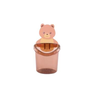 Imagem de Suporte para Escova de Dente com Urso - Organizador com Copo e Adesivo para Banheiro | Porta Barbeador e Objetos Pequenos(MARROM 1 PEÇA)