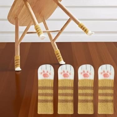 Imagem de 4 peças de capas de perna de cadeira de malha para móveis protetores de pé protetor de chão manga de redução de som (amarelo, 11 * 3,5 * 1 cm)