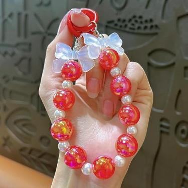 Imagem de Correntes de celular fofas com contas de gelo criativas com alça de telefone colorida para chaveiros, acessório de bolsa (vermelho)