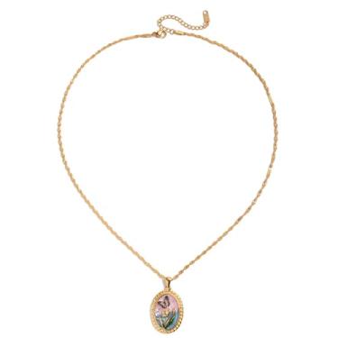 Imagem de Kokoma Colar feminino com pingente floral de borboleta vintage, aço inoxidável, dourado, tulipa, gargantilha empilhável, joia elegante