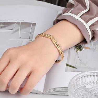 Imagem de Pulseira feminina banhada a ouro 18 quilates / prata - punho delicado de zircônia cúbica, pulseira hipoalergênica personalizada que não mancha, presente de aniversário de Natal, joias modernas, Crown