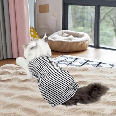 Imagem de Colete listrado simples e elegante para animais de estimação pequenos, tecido leve e respirável para conforto