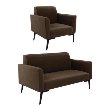 Imagem de Sofá Namoradeira Com Poltrona Pés Villach Marisa Suede D03 - D\&#039rossi Cor Marrom