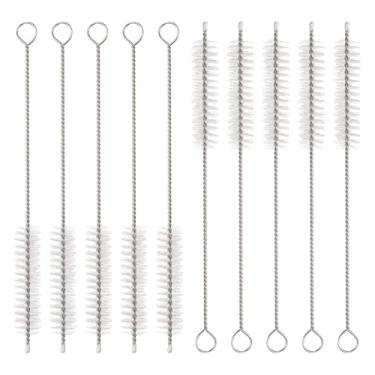 Imagem de HARFINGTON Conjunto de escovas de limpeza de palha, aço inoxidável 304 de comprimento e cerdas de nylon para garrafa de água, tubos de copo de canudo de silicone, branco (12 mm OD, conjunto de 10