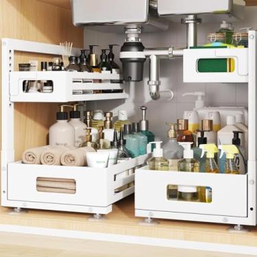 Imagem de Biboraya Pacote com 2 organizadores embaixo da pia de 43 cm de profundidade, organizador de armário com trilho cilíndrico liso, gaveta deslizante de metal para cozinha, banheiro, lavanderia, altura