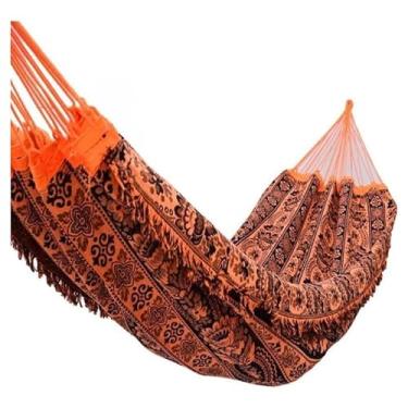 Imagem de Rede de Dormir Casal Indiana Gigante 4m Reforçada – Rede de Descanso Confortável para Varanda e Jardim(Laranja)