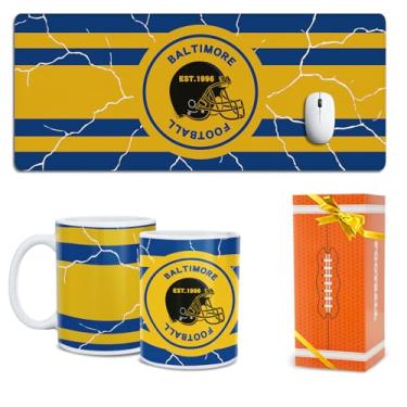 Imagem de Caneca de café para fãs de futebol e conjunto grande de tapete de mesa para mesa Baltimore City Tapete de mouse com tema Merch Shop Men Women Sport Stuff Gear Apparel Raven Team Decor Dad Boyfriend Bf