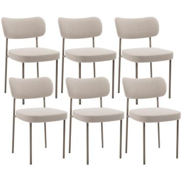 Imagem de Kit 06 Cadeiras Estofadas Para Sala De Jantar Melina Base Arena L02 Bouclê Creme - Lyam Decor