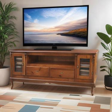 Imagem de Rack Para Tv Com Pés Luiz Xv 2 Gavetas 2 Portas E Nicho - Imbuia Glazer