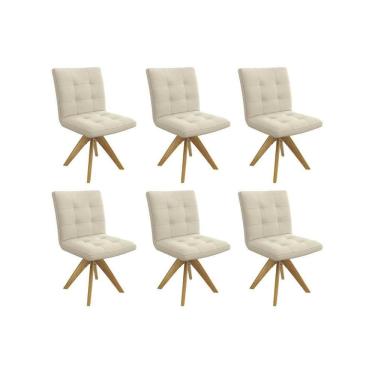 Imagem de Cadeira Sala De Jantar Nice 1c001ca Premium Madeira Maciça Kit 6 Un Carvalho-linho Bege Argila - Kappesberg