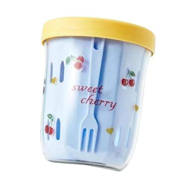 Imagem de Bothyi Recipiente para armazenar salada de frutas com cesto escorredor com alça, reutilizável, com tampas e garfo. Ideal para viagens, Style H