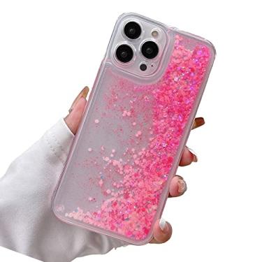 Imagem de Rnrieyta Capa traseira de areia movediça em movimento com efeito luminoso para iPhone 14 Plus, Noctilucent brilha no escuro fluindo glitter brilho líquido transparente