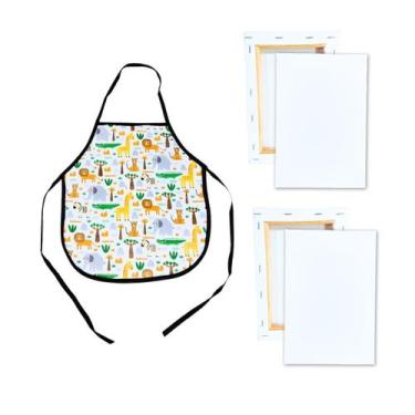 Imagem de 2 Telas Para Pintura 15x22cm e Avental Infantil Estampado Branco Kit -
