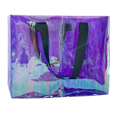 Imagem de TotePrint Bolsa de praia holográfica de PVC impermeável - 45 × 33 × 15 cm, bolsa transparente grande para mulheres, homens, piscina, viagem, areia, carregar todos, Roxo holográfico, Large, Bolsa de