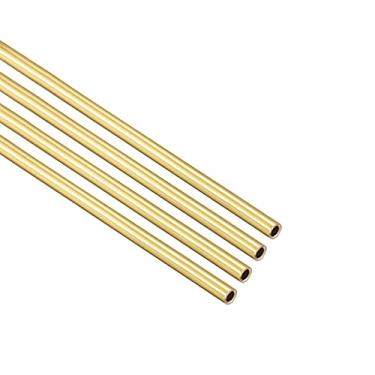 Imagem de Ofowin [4 peças] Tubo redondo de latão 300 mm de comprimento 1 mm OD 0,2 mm de espessura de parede, tubo reto de metal cobre sem costura para modelos de moldura de decoração oca DIY