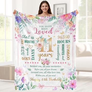 Imagem de Aimego Cobertor de presente de aniversário de 11 anos para meninas de 11 anos, presente de aniversário, ideias de presente para aniversário de onze anos, 11 anos, decorações de festa para meninas e