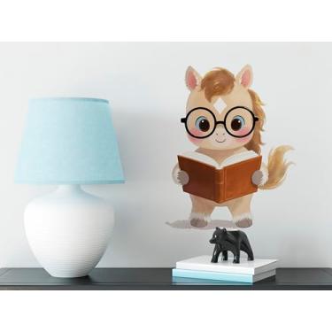 Imagem de Adesivo de parede inspirador para leitura de cavalos, adesivos de parede divertidos de pônei em aquarela de animais de fazenda, autoadesivo removível para crianças, quarto, creche, sala de aula