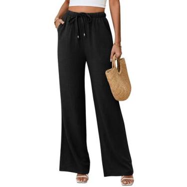 Imagem de Calças de linho Jyanl Flowy Palazzo, cintura alta, pernas largas, negr