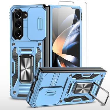 Imagem de FRLMOOES Capa para Samsung Galaxy Z Fold 6 com protetor de tela, capa de câmera deslizante integrada + anel de suporte de 360° para Z Fold 6, à prova de choque, antiarranhões, proteção resistente