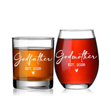 Imagem de Conjunto de presente Will You Be My Godparents 2026, presentes de pedido de padrinhos, taça de vinho sem haste e copo de uísque, presentes de batismo para padrinho madrinha, presente de agradecimento