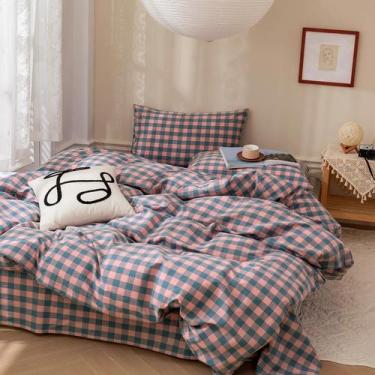 Imagem de Conjunto de roupa de cama VM VOUGEMARKET Purple Pink Plaid Queen 3 peç