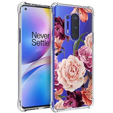 Imagem de Capa para Oneplus 8 Pro Floral para meninas Absorção de choque Flexível TPU Borracha Silicone Macio para One Plus 8 Pro, Purple Flower-1