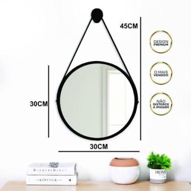 Imagem de Kit 2 Espelhos Redondo Decorativo Suspenso Alça 30cm + suporte Preto A